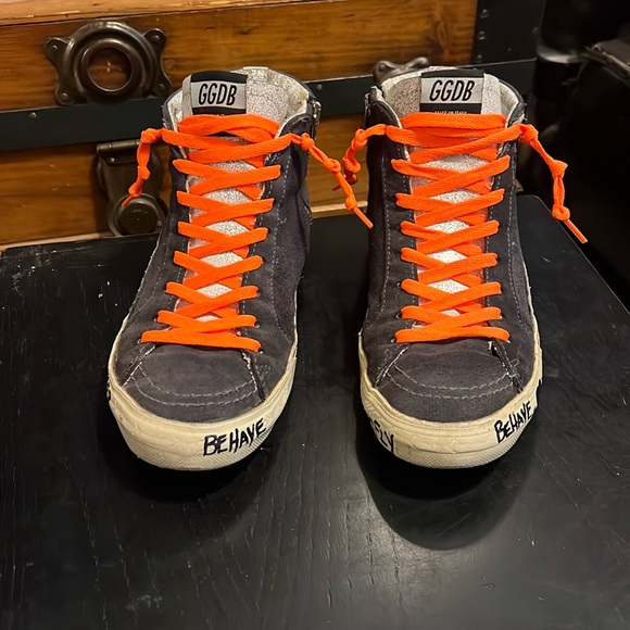 GOLDEN GOOSE SLIDE HIGH TOPS SIZE 42 EURO WHICH IS 9-9.5 US NAVY BLUE & SILVER - Picture 1 of 7
